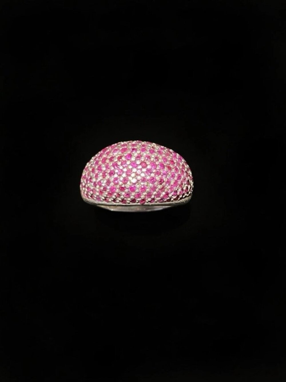 Links of London Sterling Silver pavé dome cocktail ring W Pink Sapphires 7.5